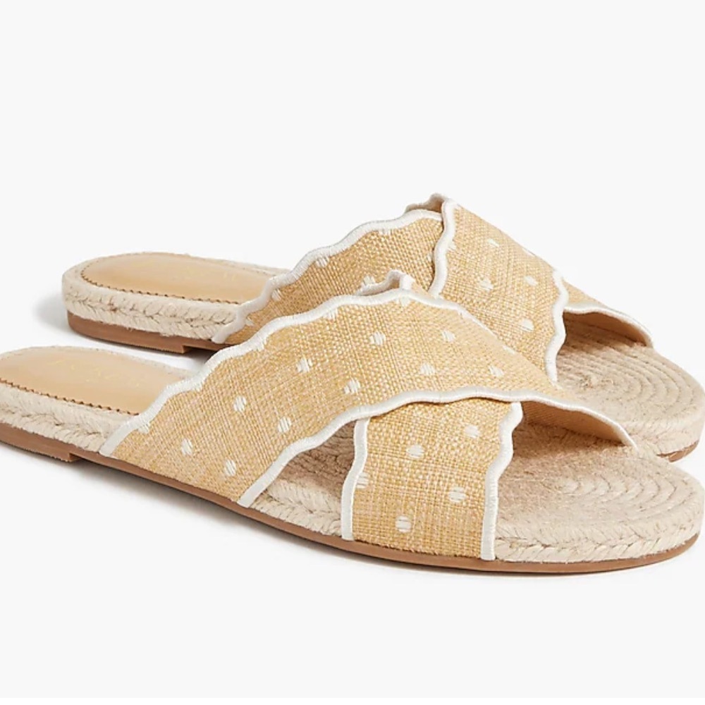 J Crew  scalloped polka dot espadrilles, size 8